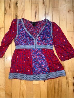 Marc Jacobs Red & Blue Printed V-Neck Tunic Top